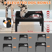6 Height Adjustable Elevated Dog Bowls Stand with 2 Stainless Steel Bowls, Non-Slip Spill-Proof Pet Feeder for Small Medium Larg