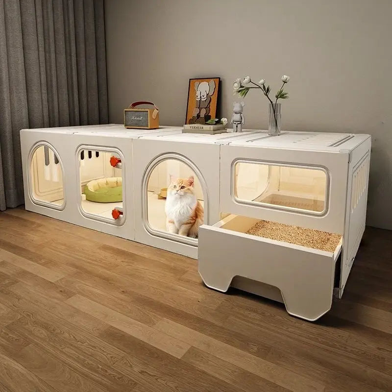 Modern Multi-Room Cat House with Built-In Litter Box | Tiktok Hot Pet Furniture | Cozy Cat Condo for Indoor Cats