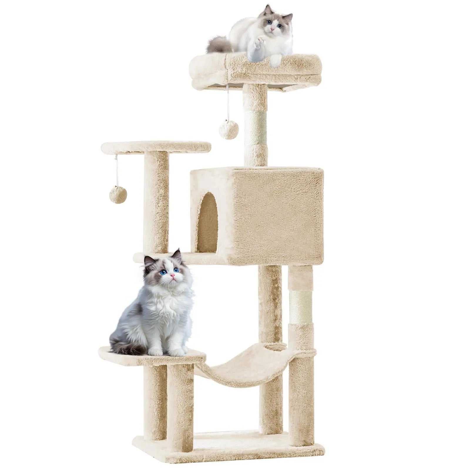 Cat Tree Tower for Indoor Cats, 54In Tall Multi-Level Pet Furniture, Stable Kitty Play House with Sisal Scratching Post, Large Condo, Climbing Ladder, Plush Toy for Kitten Cat Treehouse
