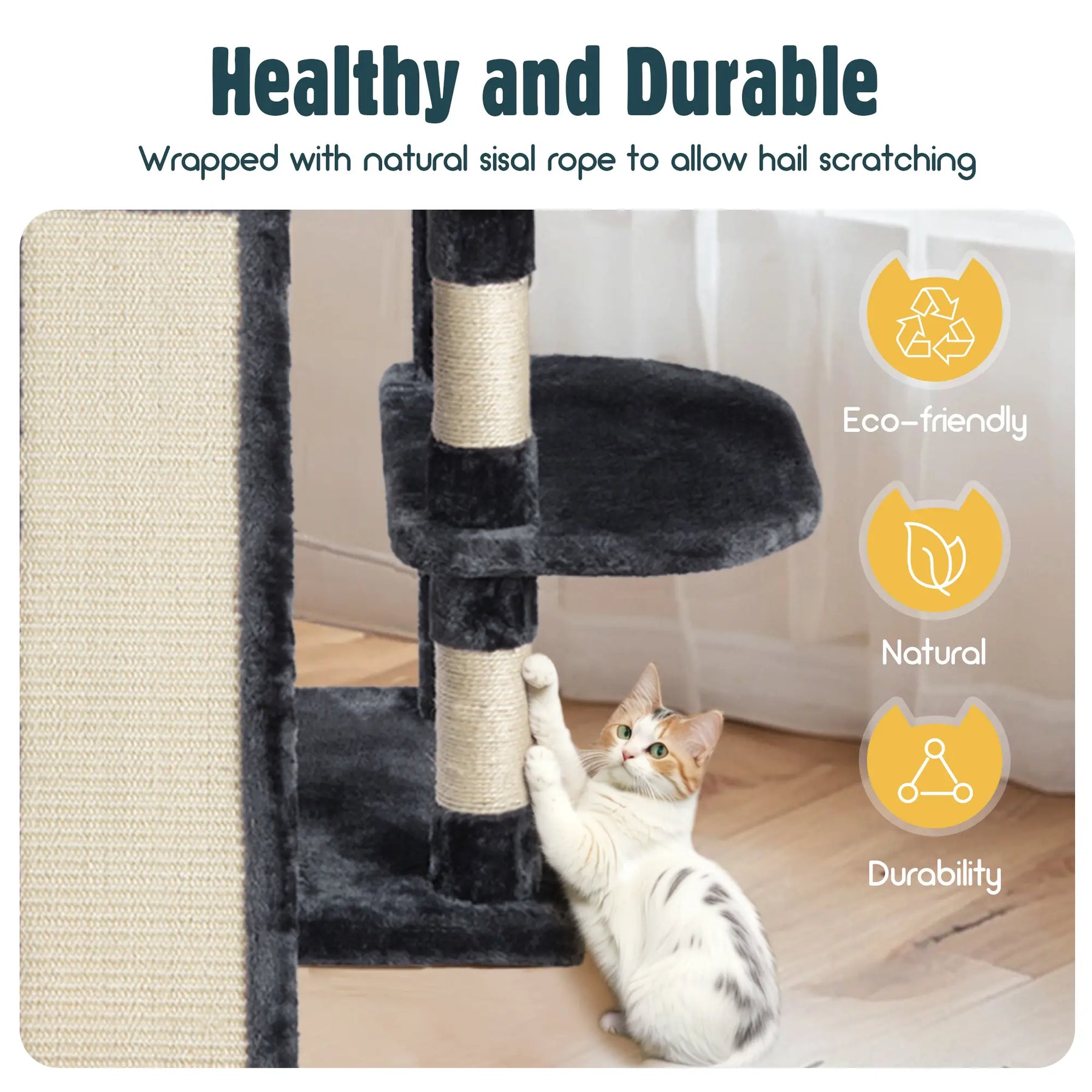 HOOMIC 68-Inch Multi-Level Cat Tree Tower for Large Cats with Sturdy Chipboard Base & Sisal Scratching Posts Cozy Plush Perches & Wide Base Board for Home Activity