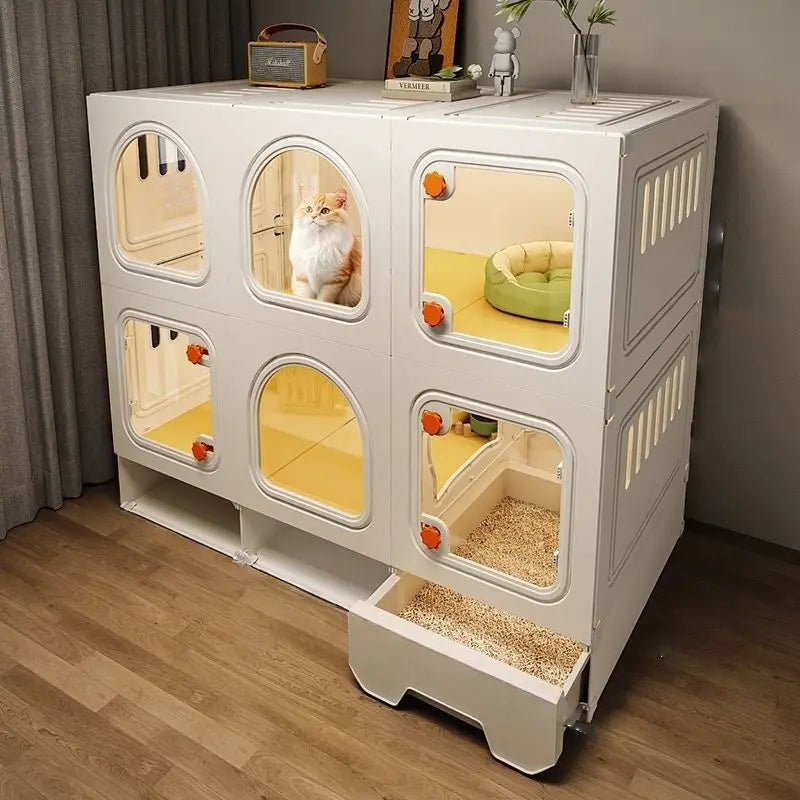 Modern Multi-Room Cat House with Built-In Litter Box | Tiktok Hot Pet Furniture | Cozy Cat Condo for Indoor Cats
