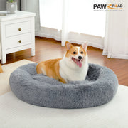 Calming Donut Dog Bed Anti-Anxiety Plush Pillow round Puppy Cat Bed 35" for Pets up to 100Lbs,Gray