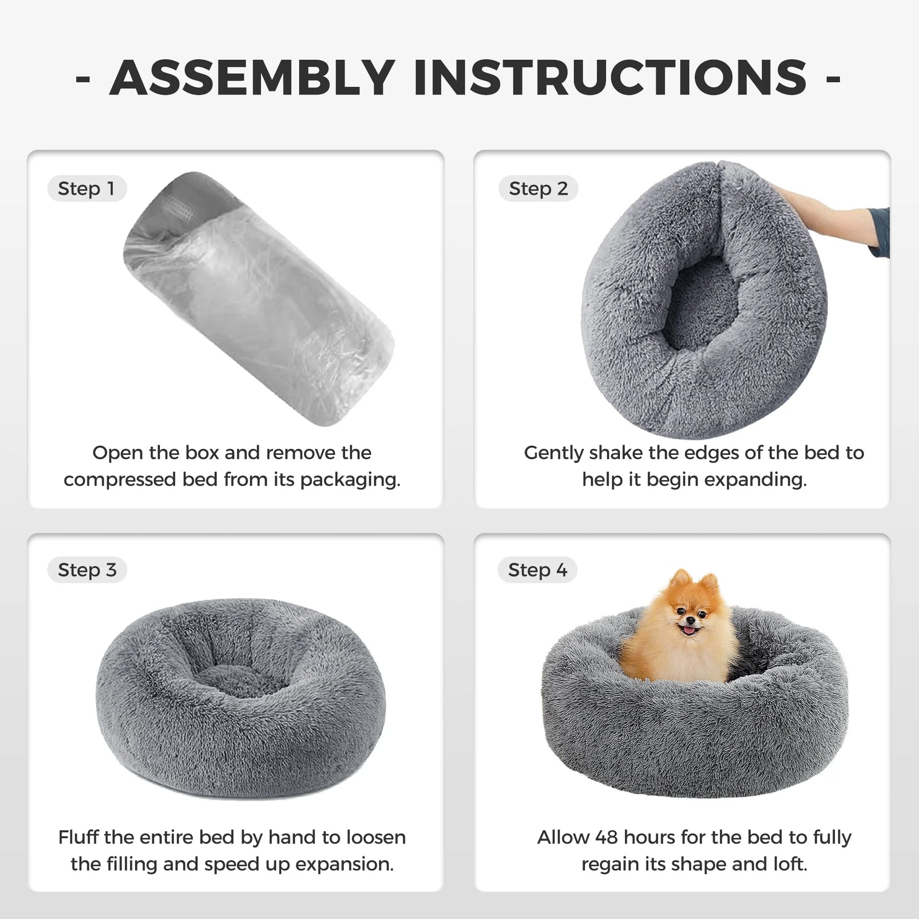 Calming Donut Dog Bed Anti-Anxiety Plush Pillow round Puppy Cat Bed 35" for Pets up to 100Lbs,Gray