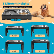 Elevated Dog Bowls,  5 Adjustable Heights Raised Dog Bowl Stand with 1 Stainless Steel Food & Dog Water Bowl, Dog Bowls for Large Dogs& Cats (Black)