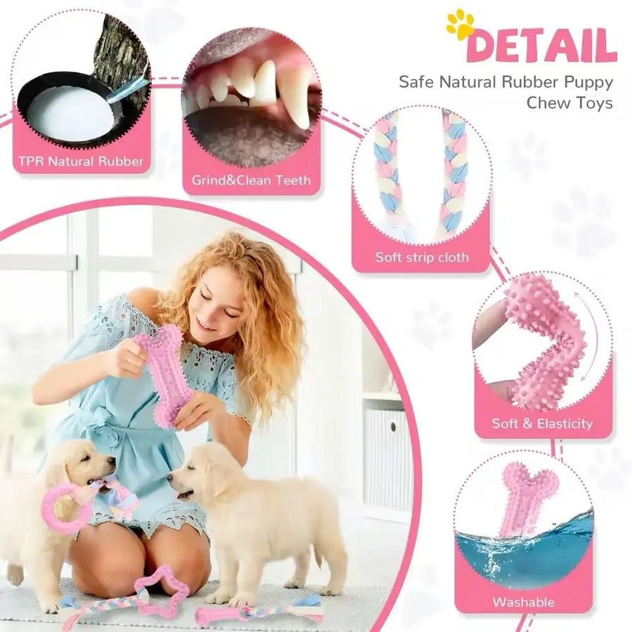 Teething Dog Toys 6-Piece Set - Assorted Balls for Dental Development and Mental Stimulation