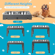Elevated Dog Bowls Stand with 2 Stainless Steel Dishes, Raised Dog Bowl Adjusts to 5 Heights (3.15", 8.9", 10",11.2", 12.4") for Medium and Large Dogs（Gray）
