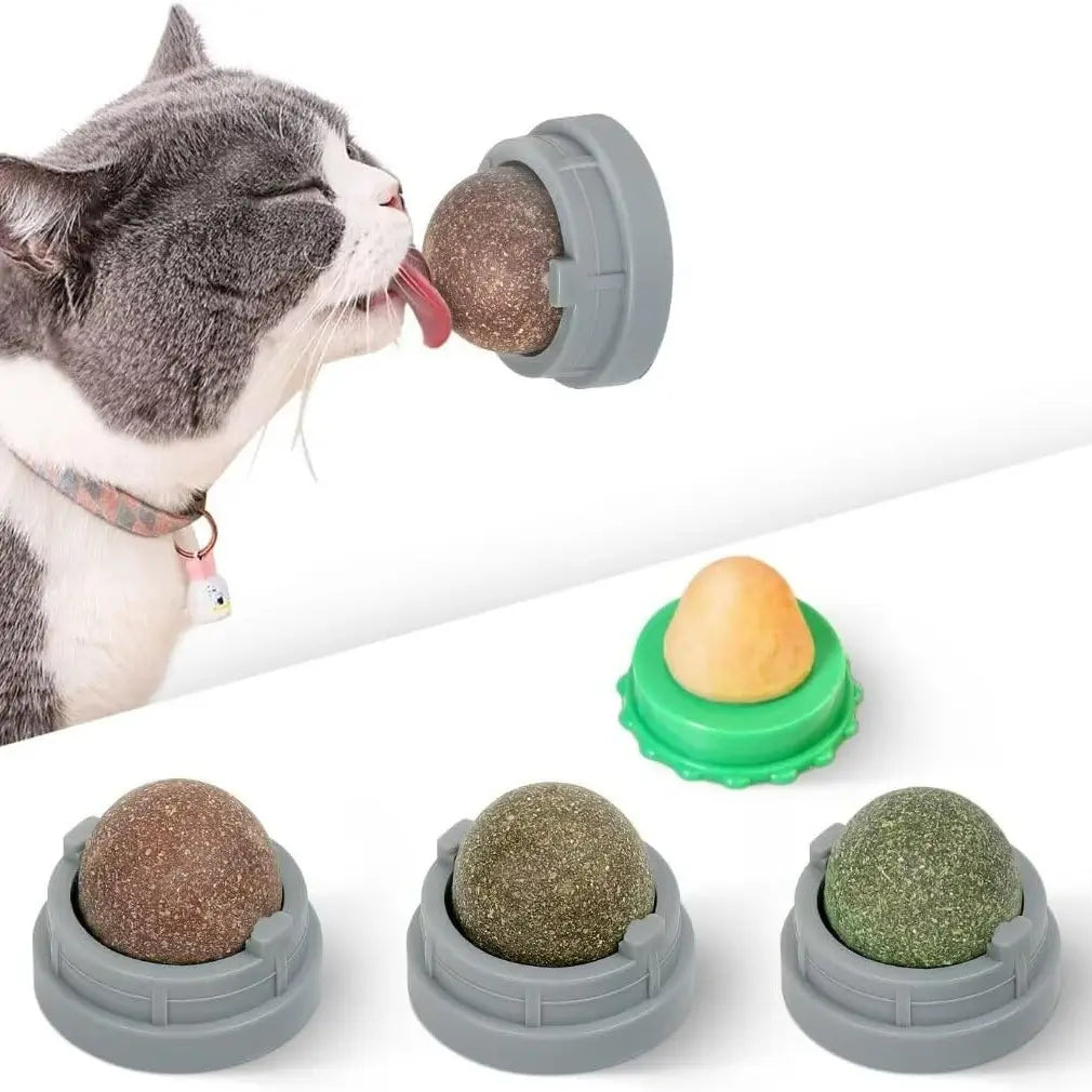 Catnip Toys Balls 4 Pcs, Extra Cat Energy Ball, Edible Kitten Silvervine Toys for Cats Lick, Healthy Kitty Teeth Cleaning Dental Chew Toys