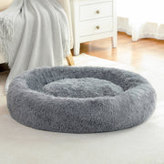 Calming Donut Dog Bed Anti-Anxiety Plush Pillow round Puppy Cat Bed 35" for Pets up to 100Lbs,Gray