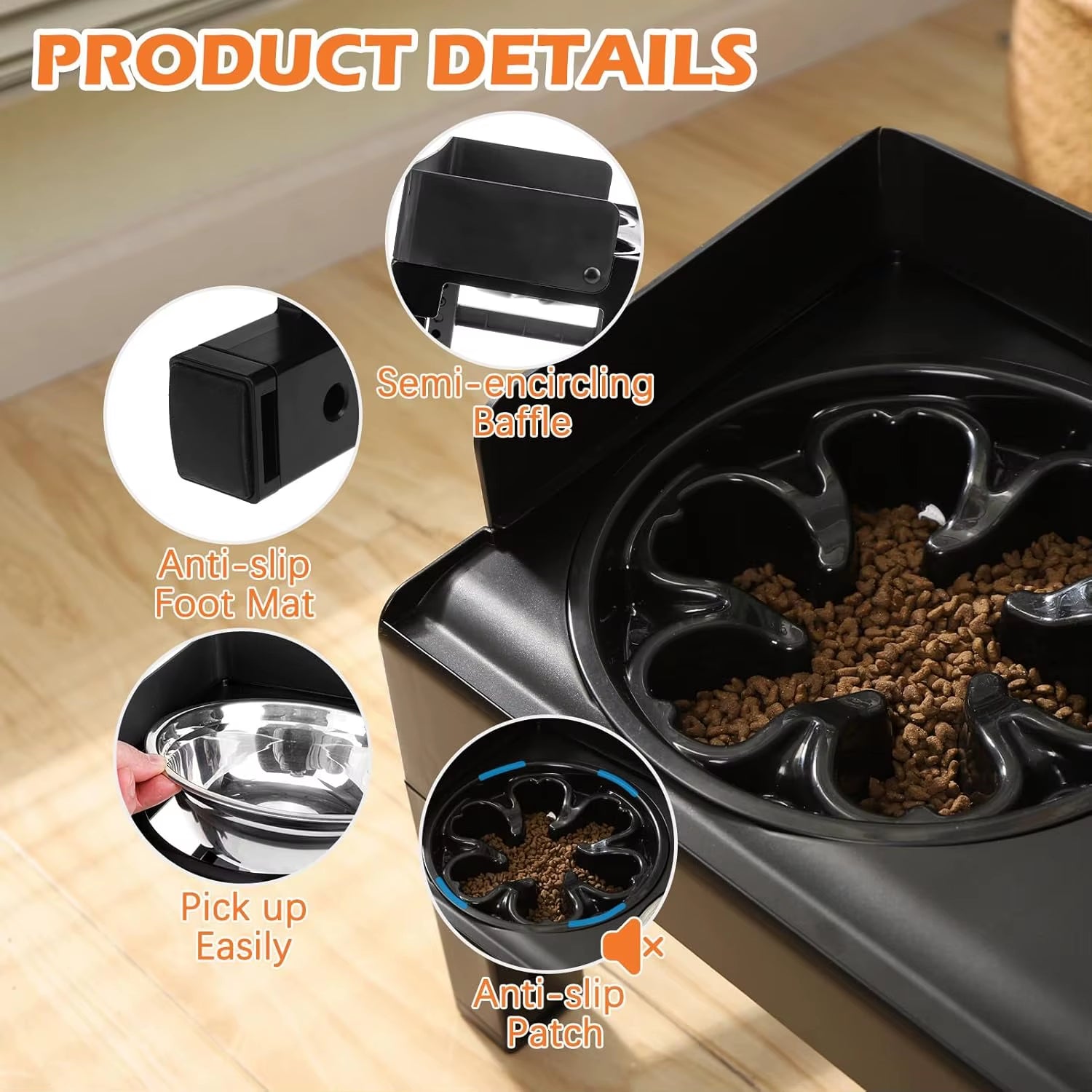 6 Height Adjustable Elevated Dog Bowls Stand with 2 Stainless Steel Bowls, Non-Slip Spill-Proof Pet Feeder for Small Medium Larg