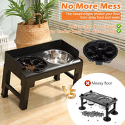 6 Height Adjustable Elevated Dog Bowls Stand with 2 Stainless Steel Bowls, Non-Slip Spill-Proof Pet Feeder for Small Medium Larg