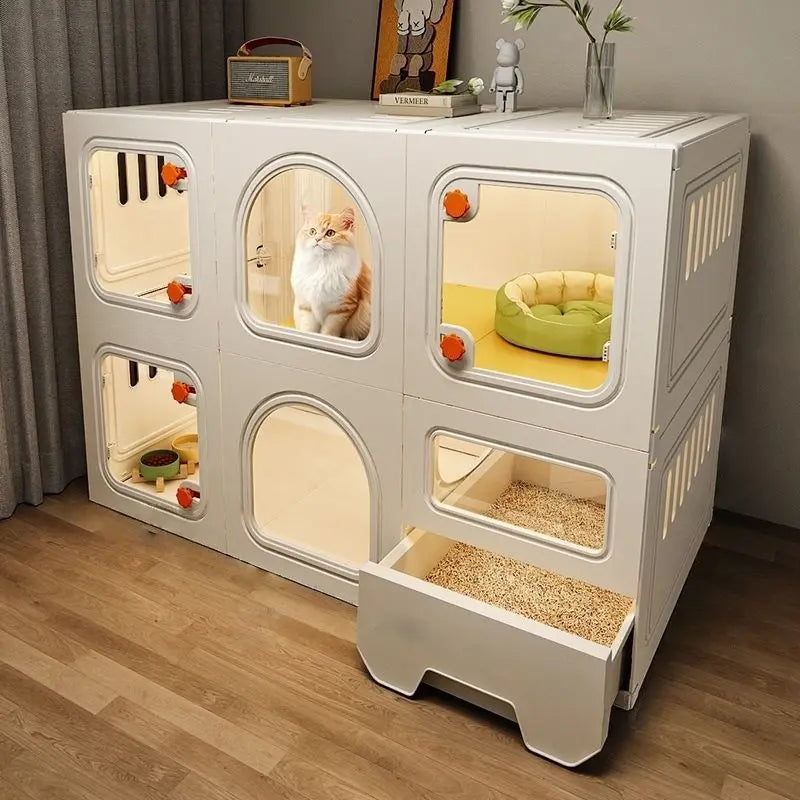 Modern Multi-Room Cat House with Built-In Litter Box | Tiktok Hot Pet Furniture | Cozy Cat Condo for Indoor Cats