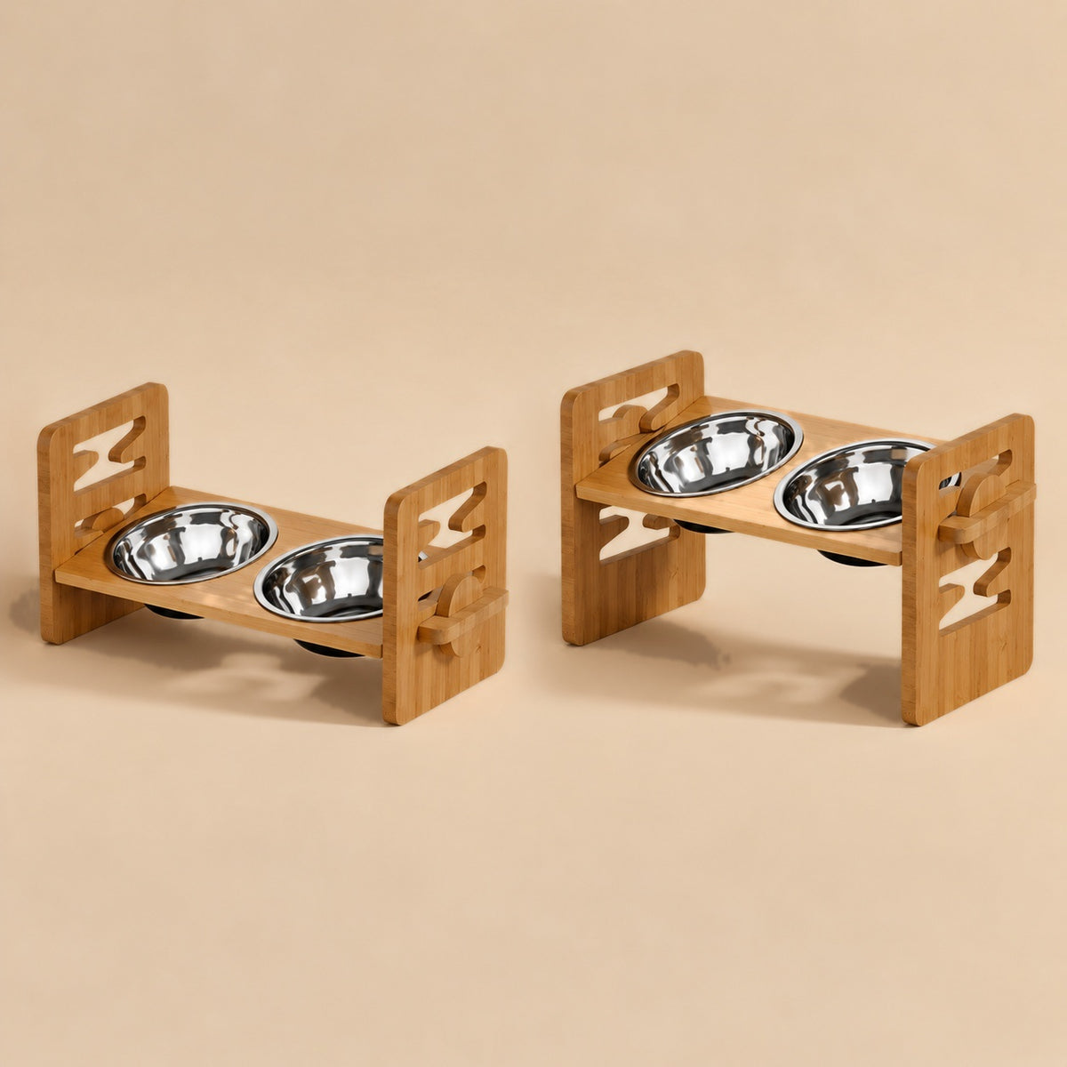 Two Adjustable Dog Feeding Racks side by side at different heights
