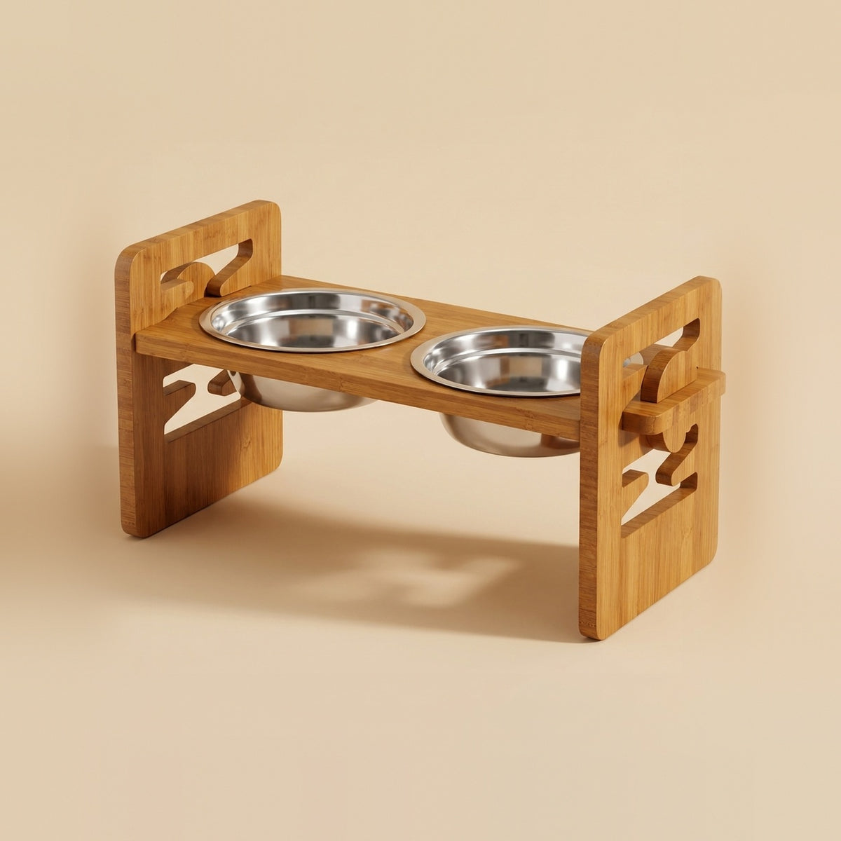 Adjustable Dog Feeding Rack holding two stainless steel bowls