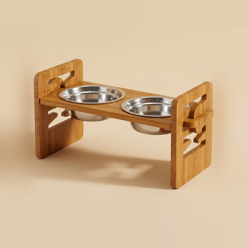 Adjustable Dog Feeding Rack holding two stainless steel bowls