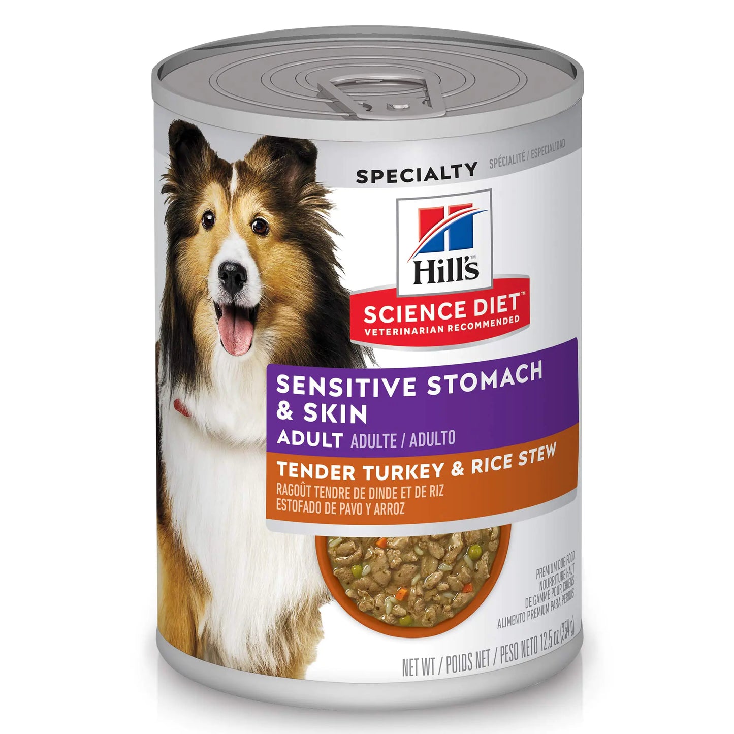 Hill’s Science Diet® Adult Sensitive Stomach & Skin – Turkey & Rice Wet Dog Food (354g, 12-Pack)